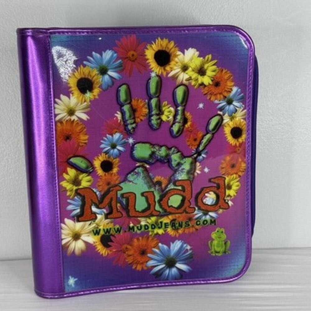 Y2K Mudd Vintage Binder Girls Floral Handprint 3 Ring Zippered School Supplies